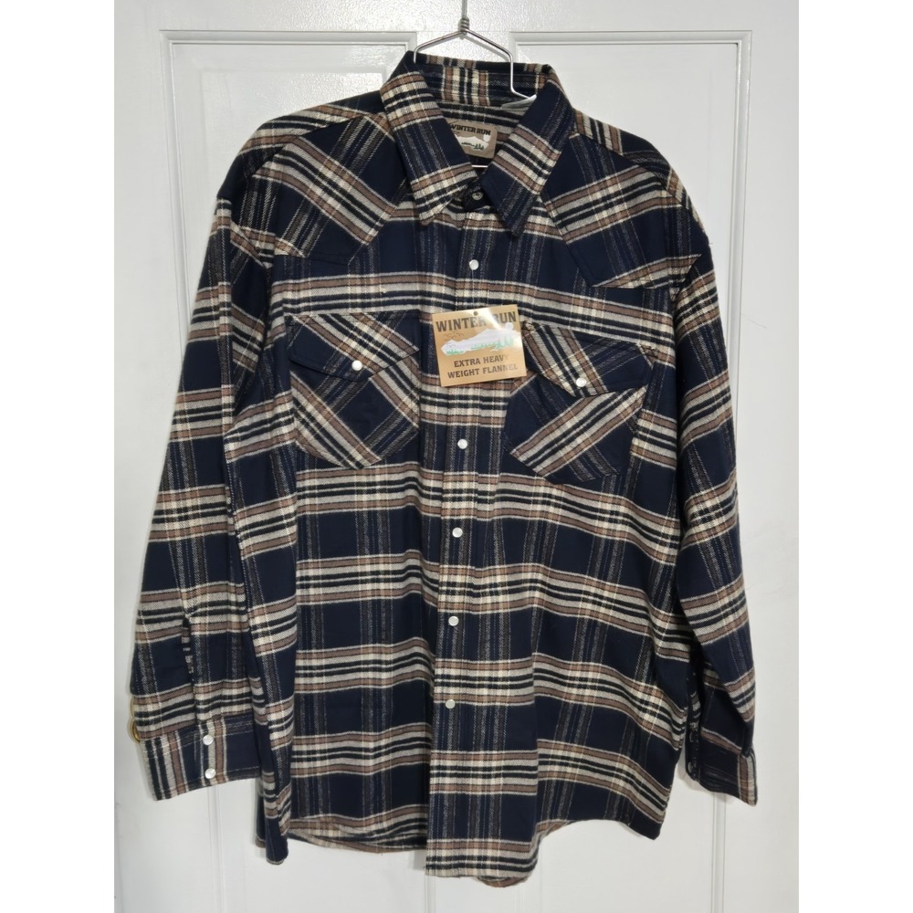 Winter Run extra heavy flannel shirt Mens NWT blue brown‎ XL